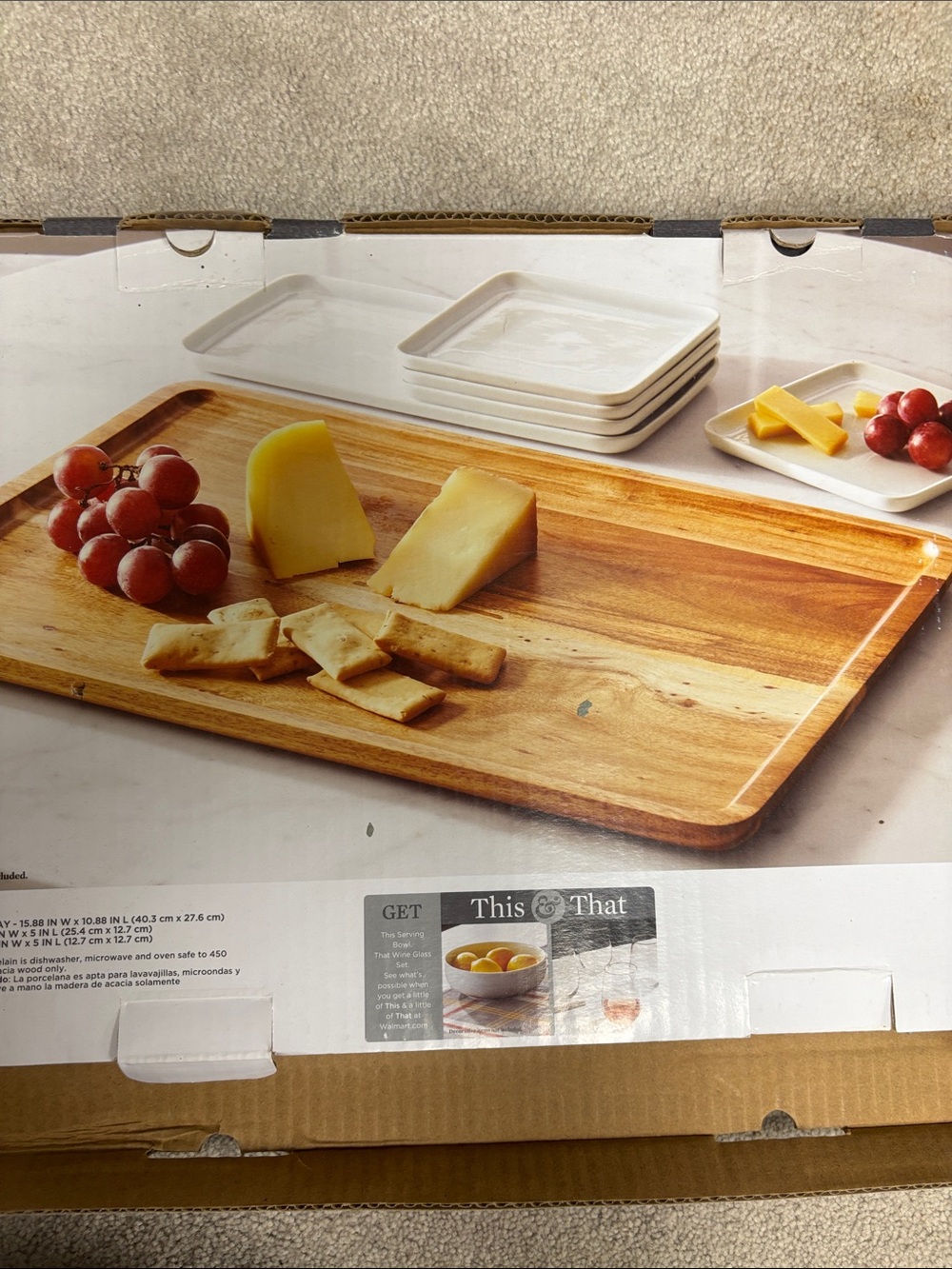 Better Homes And Gardens Acacia Wood Tray with White Porcelain Plates - Picture 3 of 7